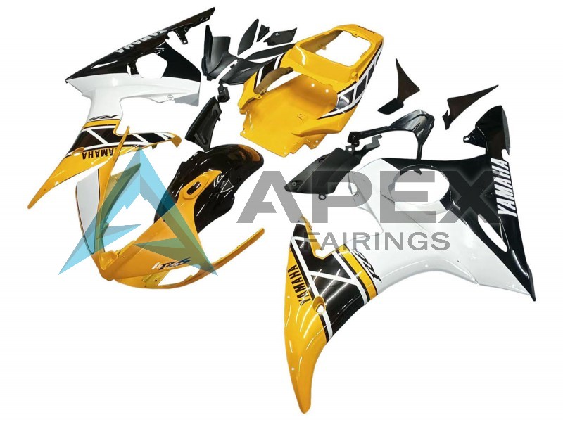 Yellow White Glossy Black - Yamaha R6S / YZF-R6S (2006-2009) ABS Fairings | Apex Fairings — view 2