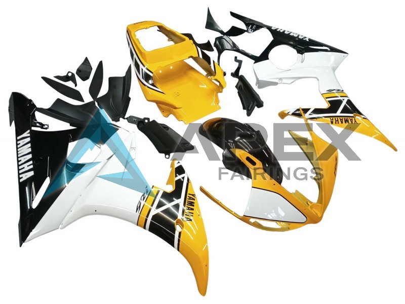 Yellow White Glossy Black - Yamaha R6S / YZF-R6S (2006-2009) ABS Fairings | Apex Fairings — view 3