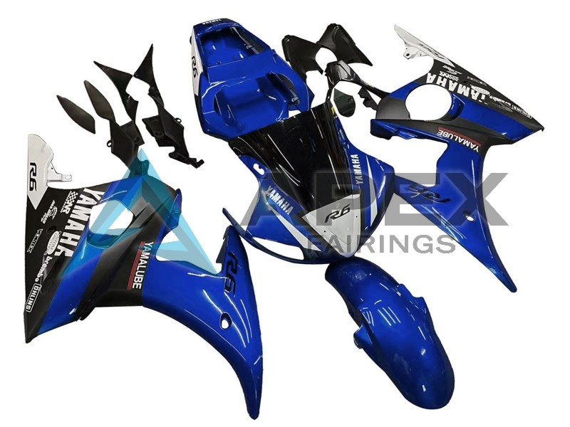 Blue White Glossy Black Yamalube - Yamaha R6S / YZF-R6S (2006-2009) ABS Fairings | Apex Fairings — view 2
